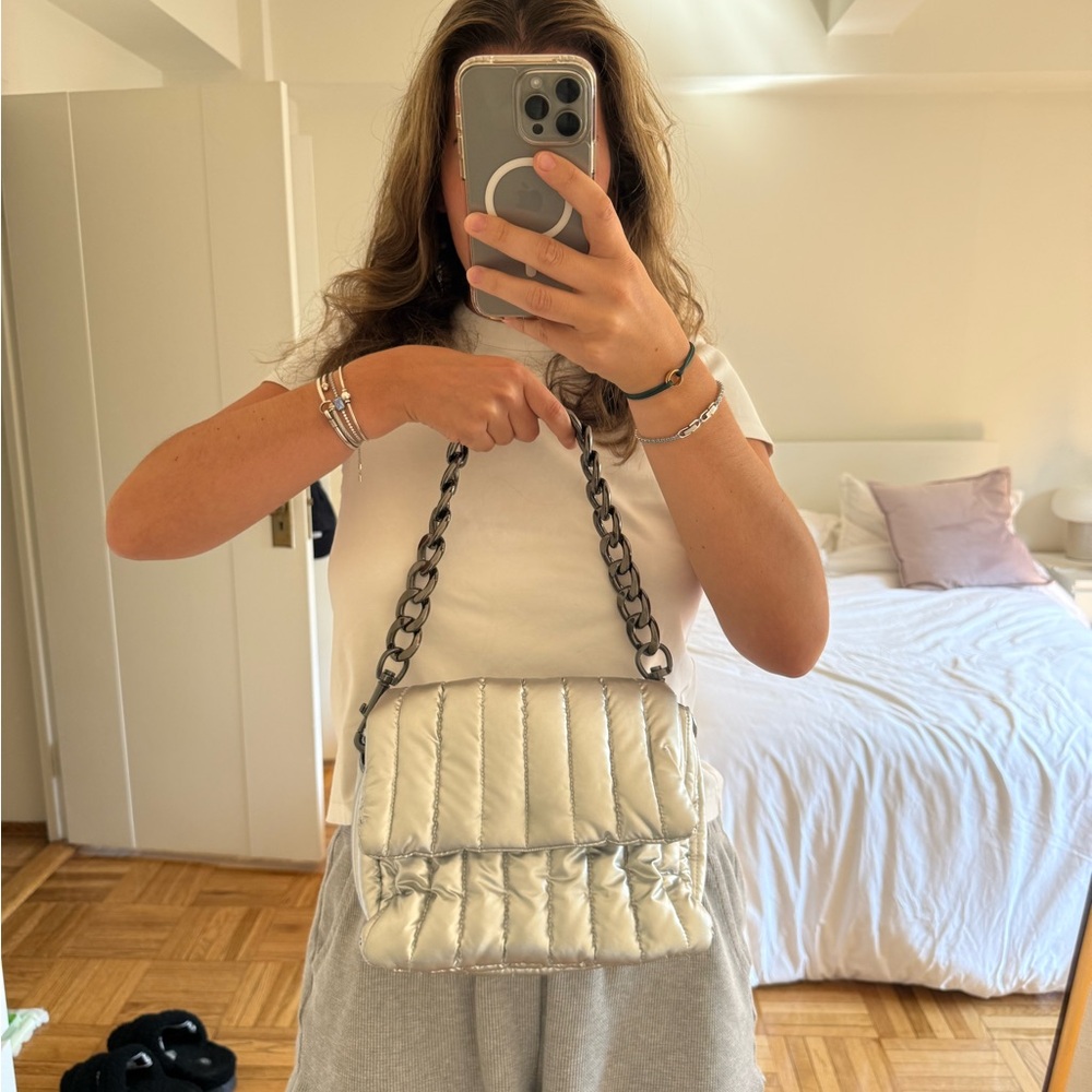 THINK ROLYN Silver Puffer Bag